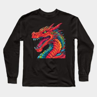 Red Dragon Head Neon Graffiti Long Sleeve T-Shirt